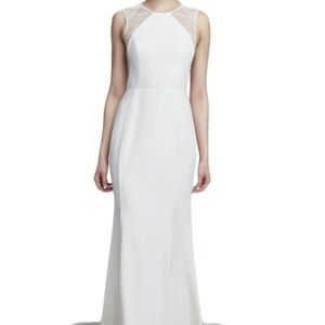 Goddess London Cream See thru MESH  back Long Dress Sz Small Made in UK